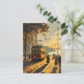 Lissabon Zonsondergang Tram:  Charm Briefkaart (Staand voorkant)
