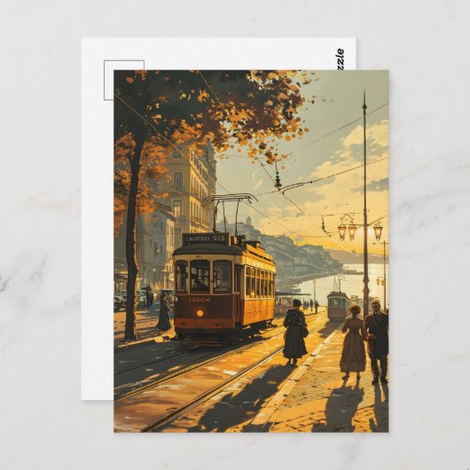 Lissabon Zonsondergang Tram:  Charm Briefkaart (Voorkant / Achterkant)