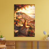 Lissabon Zonsondergang Uitzicht met Kat Canvas Afdruk (Insitu (Woonkamer))