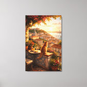 Lissabon Zonsondergang Uitzicht met Kat Canvas Afdruk (Voorkant)