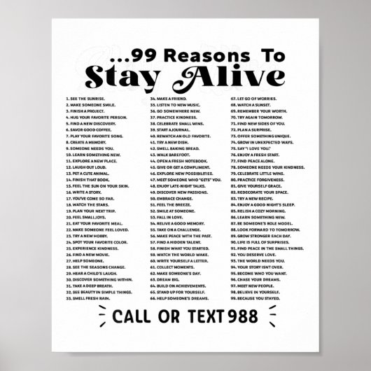List Of 99 Reasons To Stay Alive - Mental Health A Poster (Voorkant)