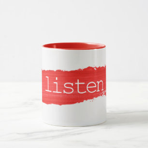 LISTEN-tekst op rode verf Mok