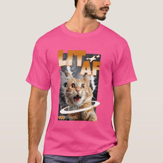 Lit AF Funny Cat Meme Face Y2K Galaxy Aesthetic T-shirt (Voorkant)