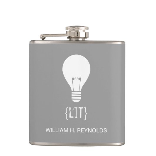 {LIT} Bruidsfeest Verlichte gloeilamp Flask (grijs Heupfles (Voorkant)