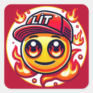 LIT Fire Emoji Urban Vierkante Sticker