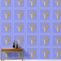 Lit Golden Cross Christian Pattern, Lavender Blue
