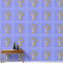 Lit Golden Cross Christian Pattern, Lavender Blue