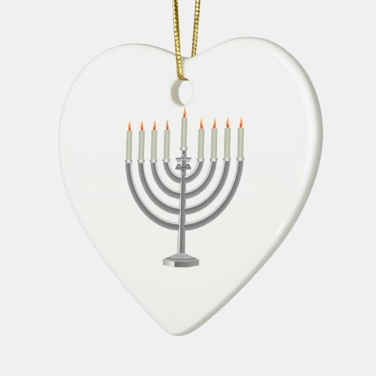 Lit Silver Hanukkah Menorah met ster van David Keramisch Ornament (Links)