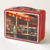 Lit Up Gas Station 1950s Metal Lunch Box (Voorkant)