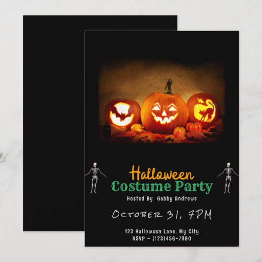 Lit Up Jack-O' Lanterns Zwart Halloween Kaart (Voorkant / Achterkant)