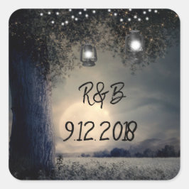 Lit up Lantaarns Boom door Volle Maan Bruiloft Vierkante Sticker