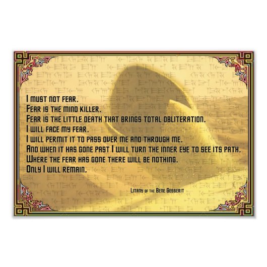 Litany Against Fear Shai Hulud and Fremen Text Foto Afdruk (Voorkant)