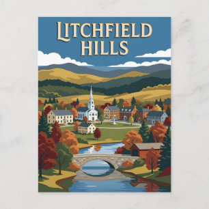 Litchfield Hills CT Herfst Retro Vintage Poster Briefkaart