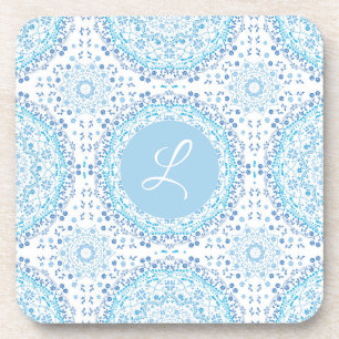 Lite blue monogram mandala onderzetter