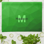 Lite green gradient geometry mesh patroon mesh pat theedoek<br><div class="desc">Monogram personaliseer met uw douane initiaal en naam. Licht groen geometrisch maaspatroon van de gradiënt,  heldere driehoeken ombre. Driehoekgeometrische maas met licht donkergroene ombre gradiënt. patroon,  ombre,  mesh,  driehoeken,  geometrie,  geometrie,  gradiënt,  cool,  driehoek,  groen</div>