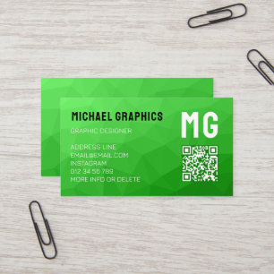 Lite groene geometrische mesh patroon QR code Mono Visitekaartje