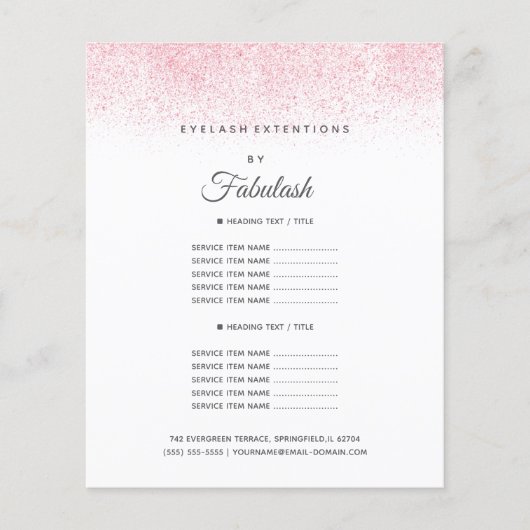 Lite Pink Glitter Schoonheidssalon Flyer (Voorkant)