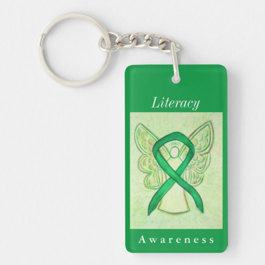Literacy Awareness Ribbon Guardian Angel Sleutelha Sleutelhanger (Voorkant)