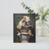 literaire bulldog | Grappige badkamer Humor Feestdagenkaart (Staand voorkant)