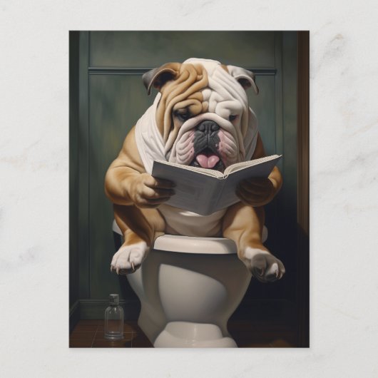 literaire bulldog | Grappige badkamer Humor Feestdagenkaart (Voorkant)