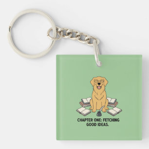 Literaire Gouden Retriever Groene Acryl Sleutelhan Sleutelhanger