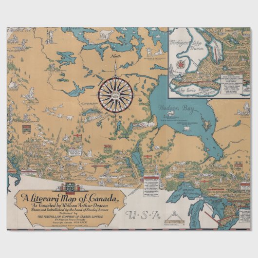  literaire kaart van Canada Cadeaupapier (Vlak)