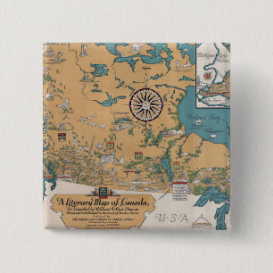  literaire kaart van Canada Vierkante Button 5,1 Cm