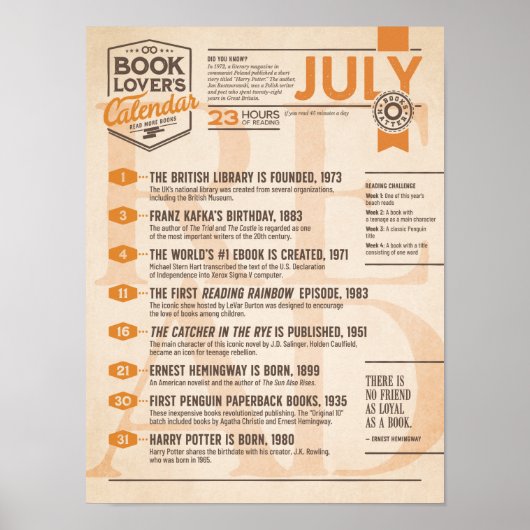 Literaire Kalender Juli Poster (Voorkant)