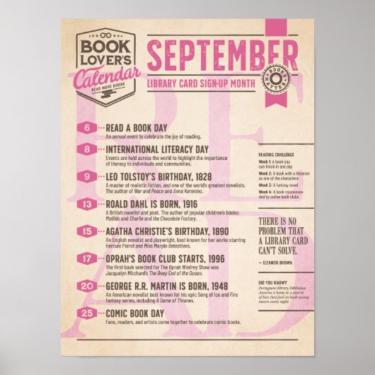 Literaire Kalender September Poster (Voorkant)