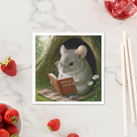 Literaire muis in een gezellig boomgat servet (Insitu)