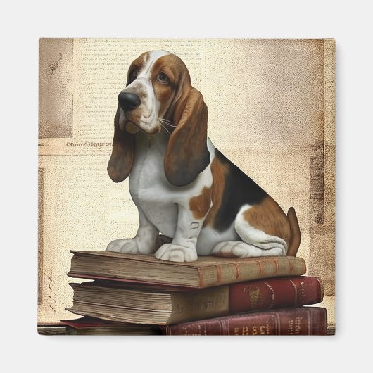 Literary Basset Hound Magneet (Voorkant)
