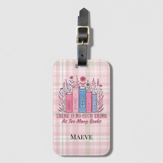 Literary Blooms Book Stack Soft Plaid Bagagelabel (Voorkant (verticaal))