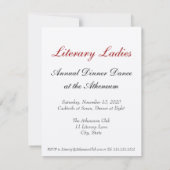 Literary Ladies Book Club Invitation  Kaart (Achterkant)