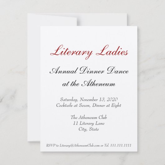 Literary Ladies Book Club Invitation  Kaart (Achterkant)