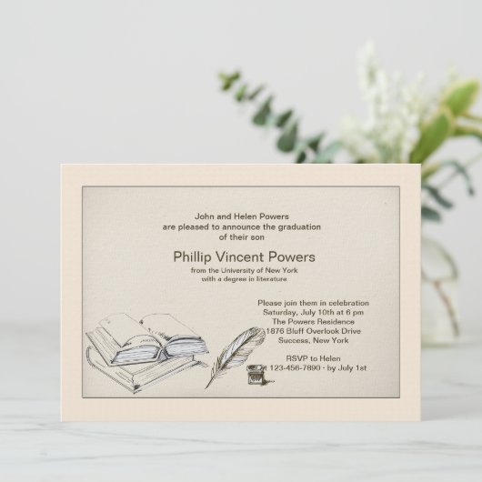 Literatuur Afstuderen Invitation Kaart (Staand voorkant)