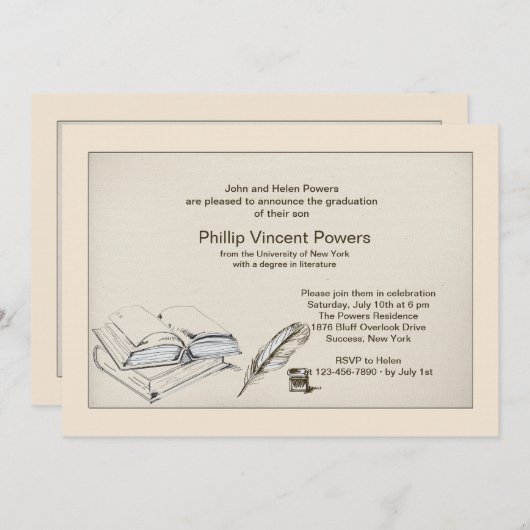 Literatuur Afstuderen Invitation Kaart (Voorkant / Achterkant)