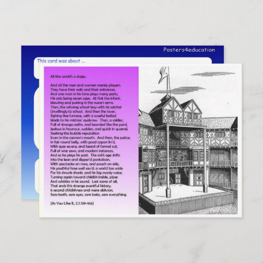 Literatuur, Shakespeare, alles is een podium Briefkaart (Voorkant / Achterkant)