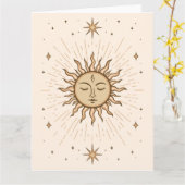 Litha Celestial Sun Face Summer Solstice Art Kaart (Gele Bloem)
