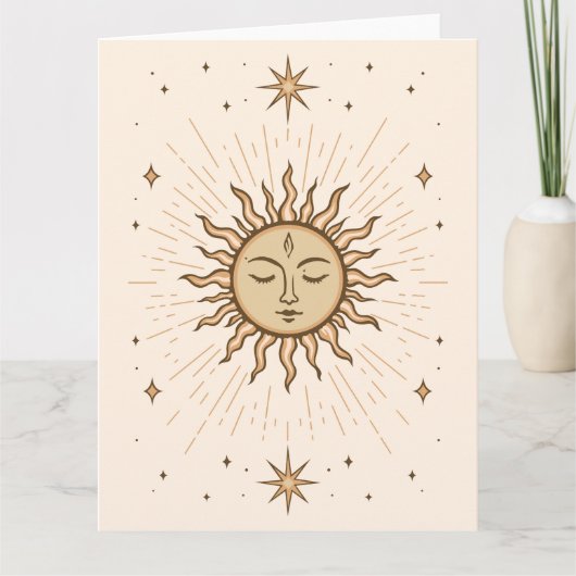 Litha Celestial Sun Face Summer Solstice Art Kaart (Voorkant)