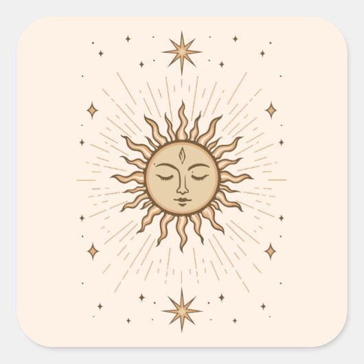 Litha Celestial Sun Face Summer Solstice Art Vierkante Sticker (Voorkant)