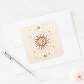 Litha Celestial Sun Face Summer Solstice Art Vierkante Sticker (Envelop)
