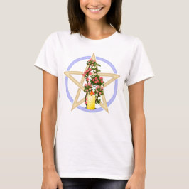 Litha Pentagram met roze rozen, gele kaars T-shirt