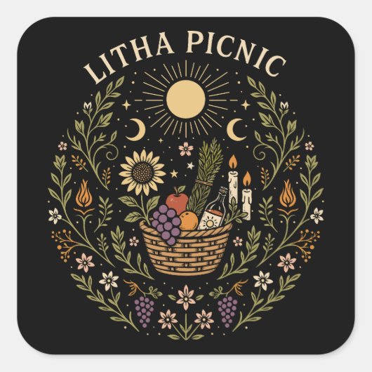 Litha Picnic Summer Solstice Celestial Art Vierkante Sticker (Voorkant)