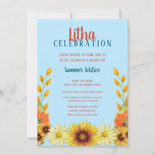 Litha Solstice Sunflower Daisy Summer Party Kaart (Voorkant)