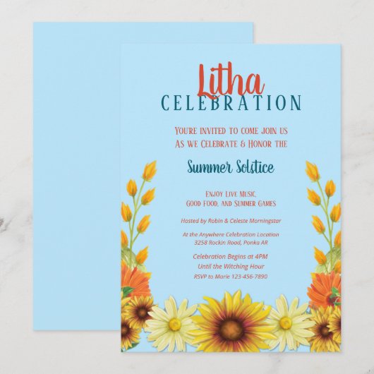 Litha Solstice Sunflower Daisy Summer Party Kaart (Voorkant / Achterkant)