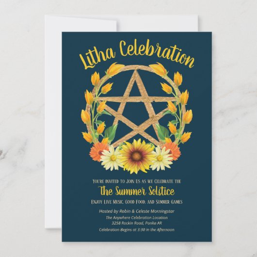 Litha Summer Solstice Gold Star Wicca Sabbat Kaart (Voorkant)
