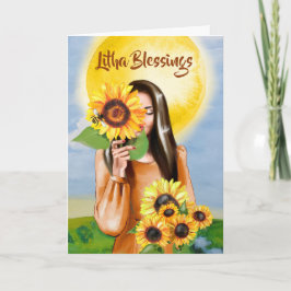 Litha Summer Solstice Sunflower Girl Holiday Card Kaart