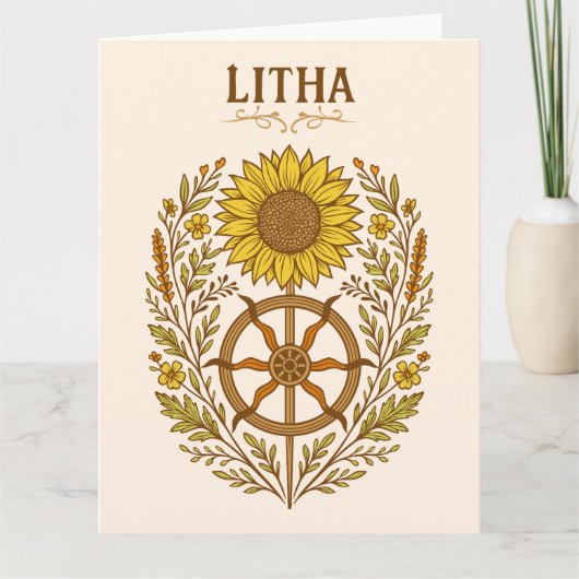 Litha Sunflower Wheel Summer Solstice Celestial Kaart (Voorkant)