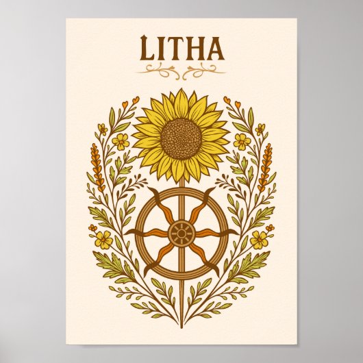 Litha Sunflower Wheel Summer Solstice Celestial Poster (Voorkant)