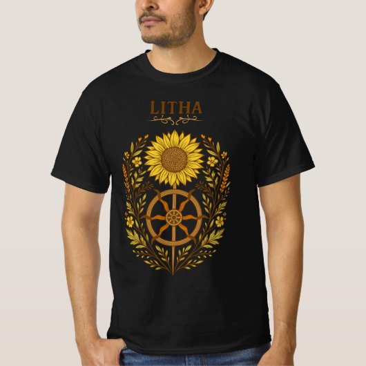 Litha Sunflower Wheel Summer Solstice Celestial T-shirt (Voorkant)